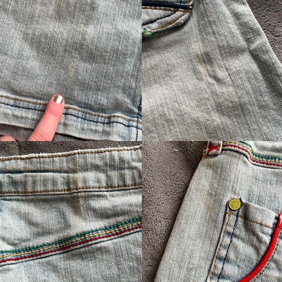 Vintage Y2K indie retro Dollhouse rainbow light wash denim midi skirt size 7 - Picture 8 of 8